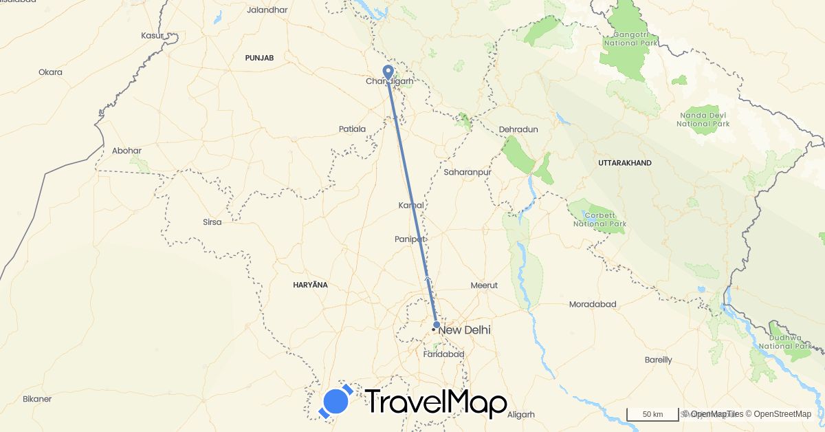 TravelMap itinerary: driving, cycling in India (Asia)